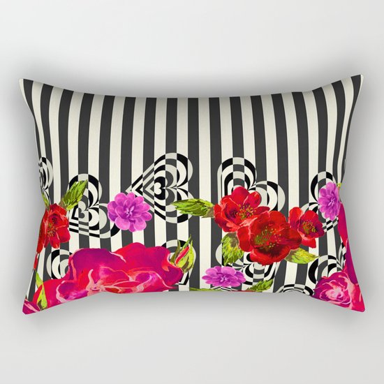 Flowers with Stripes and Hearts Rectangular Pillow
