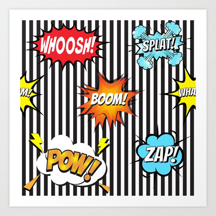 65 MCMLXV Cosplay Boom! Pow! Comicbook Speech Bubbles Striped Pattern Art Print