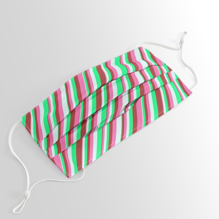 Green, Brown, Hot Pink & Light Cyan Colored Striped Pattern Face Mask