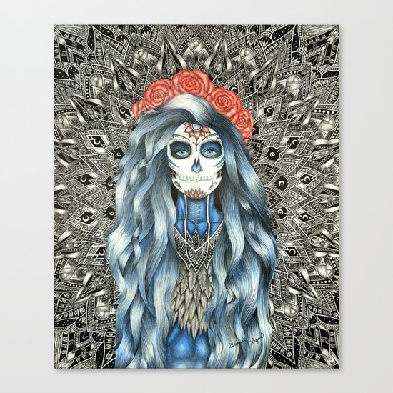 Full Page Day of the Dead Woman Mandala Canvas Print