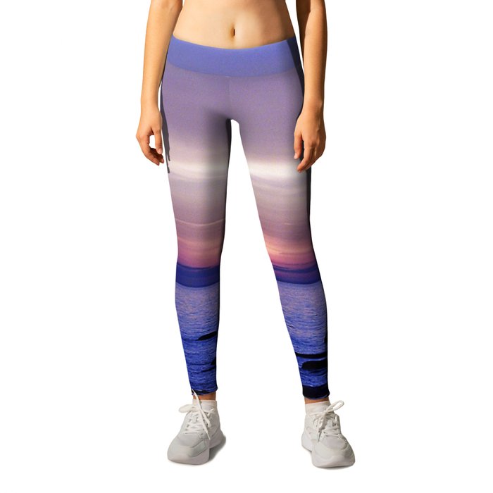 Blue and Purple Sunset on the Sea Leggings by Dan By The Sea | Society6
