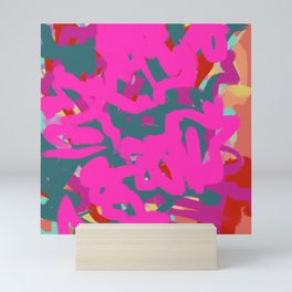 Fuchsia Pink, Teal Green & Orange Rust Thick Abstract Mini Art Print