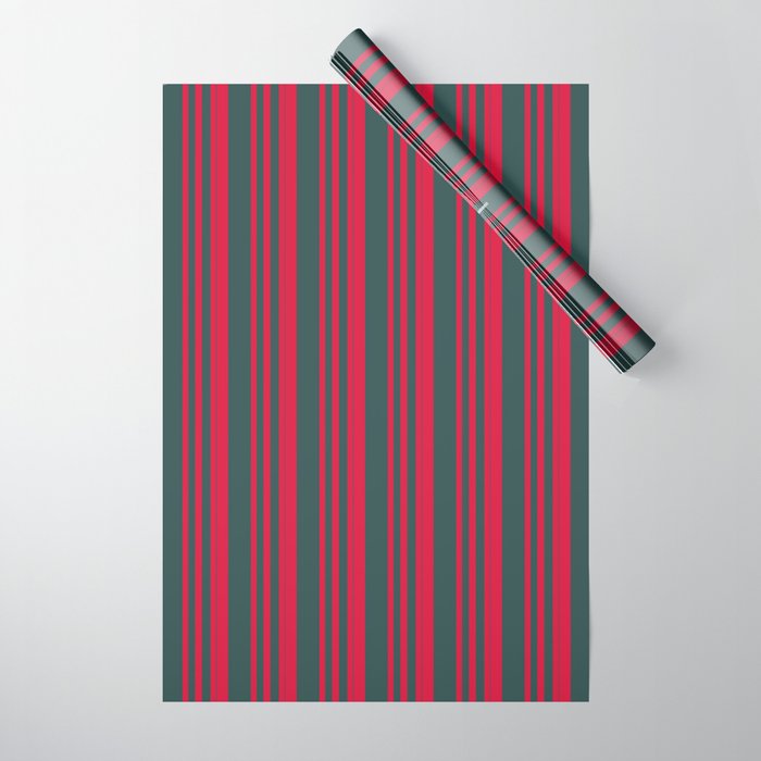 Crimson and Dark Slate Gray Colored Lines Pattern Wrapping Paper