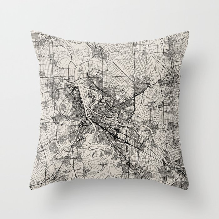 Mannheim, Germany - Black and White City Map Throw Pillow