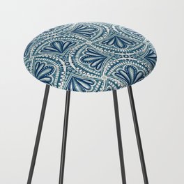 Textured Fan Tessellations in Navy Blue and White Counter Stool