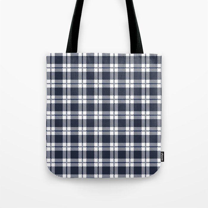 Classic Blue White Tartan Plaid Pattern Tote Bag