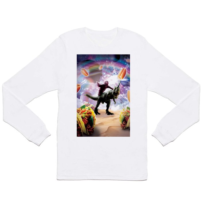 Space Sloth Riding Dinosaur Unicorn - Hotdog & Taco Long Sleeve T Shirt