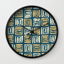 Square Spirals - Blue and Yellow Wall Clock