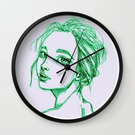 Green Girl in a Grey Circle Wall Clock