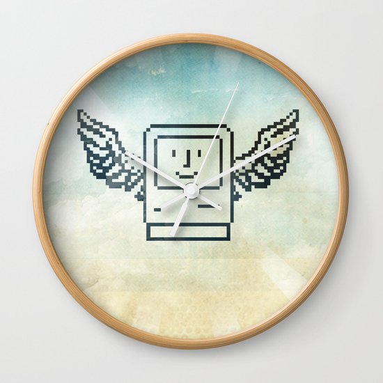 pixel mac with wings Wall Clock