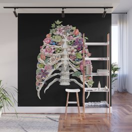 "Blooming on the Inside" - Flowers in Ribcage Wall Mural