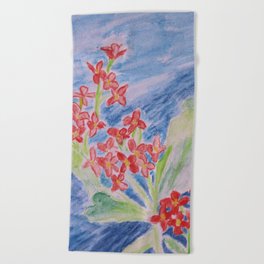 Red Flower Beach Towel