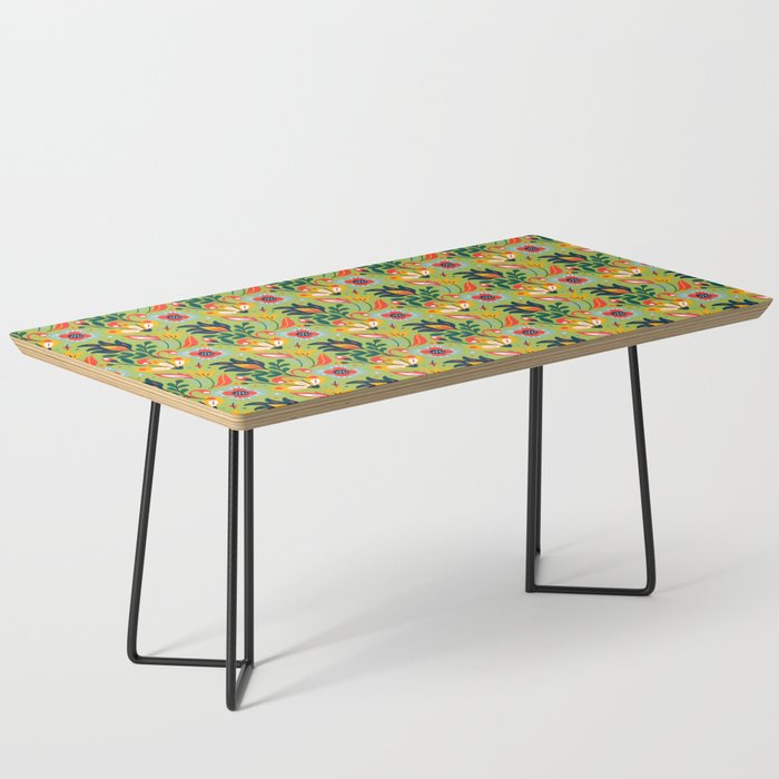 Colorful Floral Pattern On Light Green Background Coffee Table