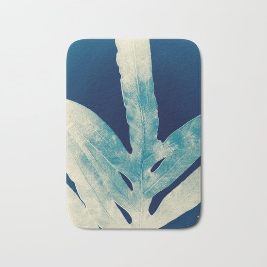 Green Fern at Midnight Bright, Navy Blue Bath Mat