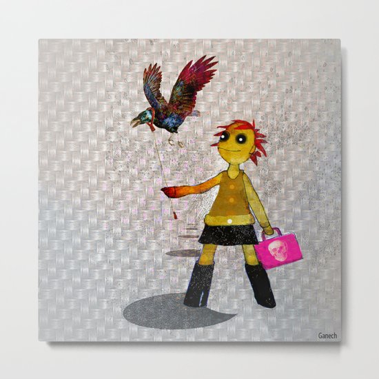 Miss Bella and Archibald his crow Metal Print
