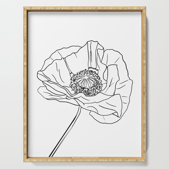 Black And White Poppy Flower Drawing Serving Tray By Betweentheblossoms Society6,Short Hair Girl Drawing Sketch