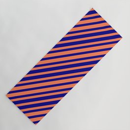 [ Thumbnail: Coral & Dark Blue Colored Stripes Pattern Yoga Mat ]