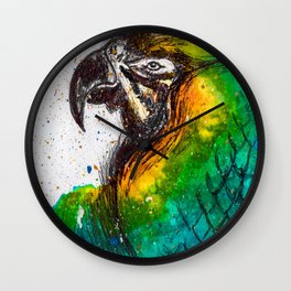 Watercolour parrot with splash background Wall Clock