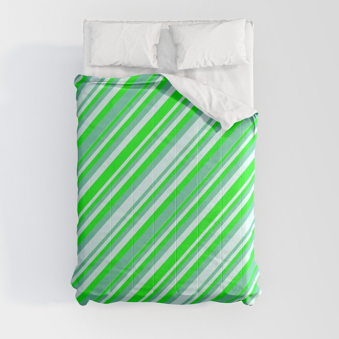 Lime, Aquamarine, and Light Cyan Colored Lines Pattern Comforter