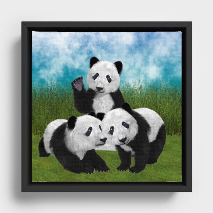 Panda Bear Cubs Love Framed Canvas