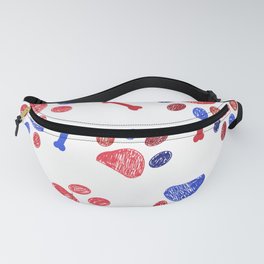 Doodle blue and red paw prints and bones seamless pattern Fanny Pack