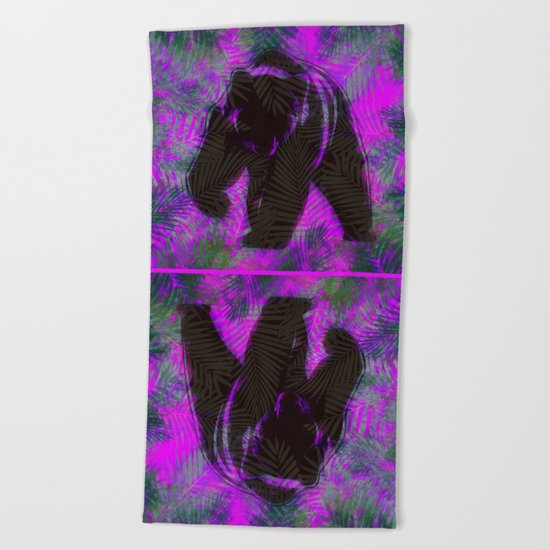 Bear with palm leaves Beach Towel