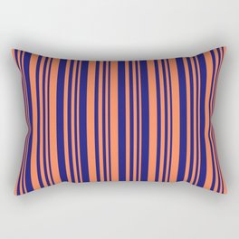 [ Thumbnail: Coral and Midnight Blue Colored Lines/Stripes Pattern Rectangular Pillow ]