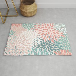Modern Flowers Print, Coral, Pink and Teal Area & Throw Rug