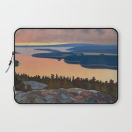 View of the sunset river valley panorama alpine landscape oil on canvas alpine nature painting by Hilding Werner  Laptop Sleeve