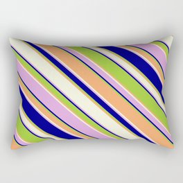 [ Thumbnail: Eyecatching Green, Brown, Beige, Plum & Blue Colored Stripes Pattern Rectangular Pillow ]