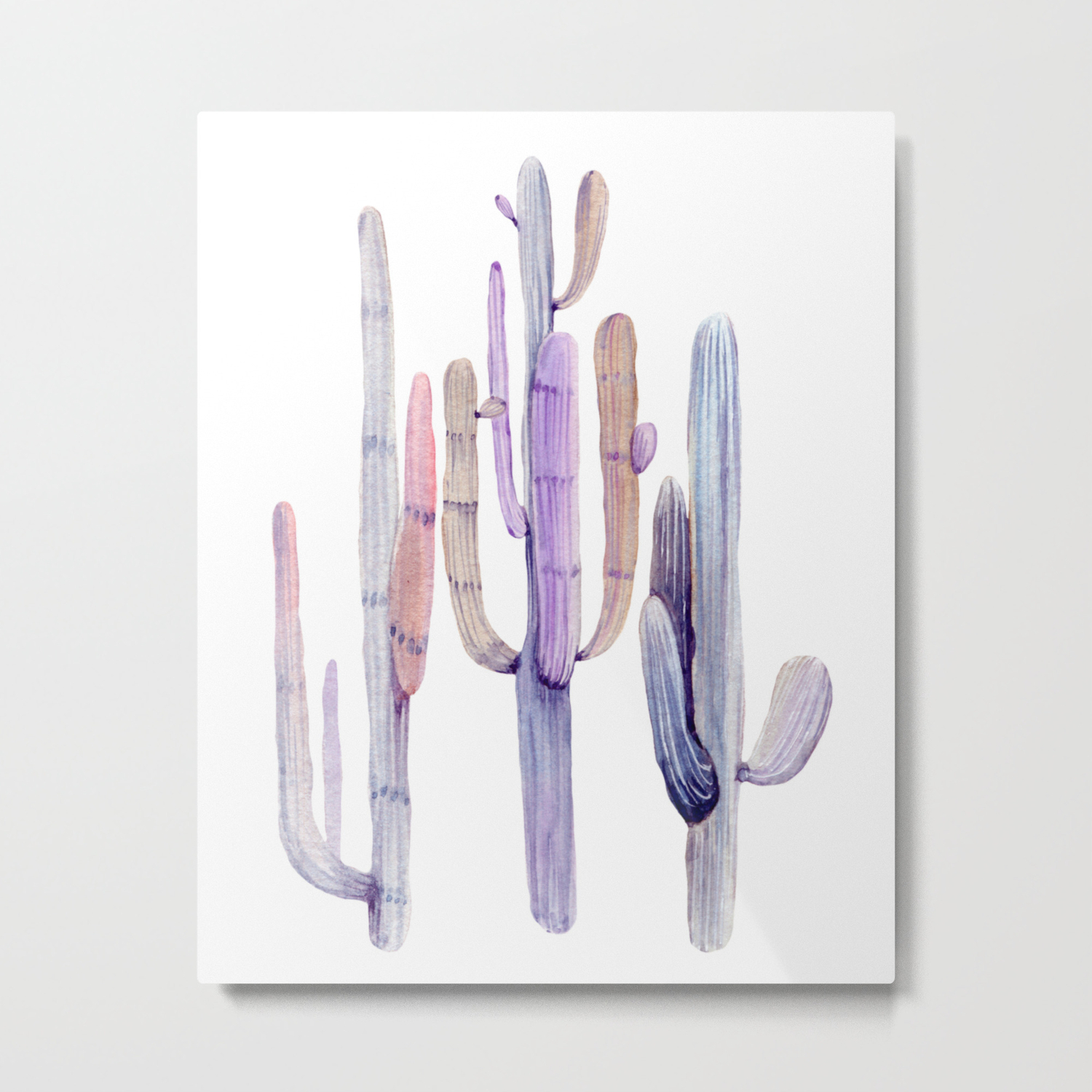 Minimalist Cactus Drawing Watercolor Painting Purple Metal Print By Naturemagick Society6