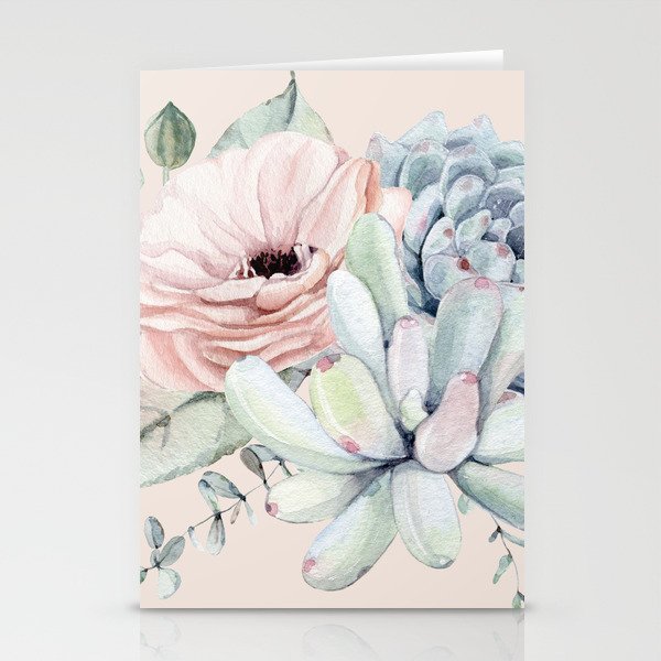 Elegant Blush Pink Succulent Garden by Nature Magick Stationery Cards