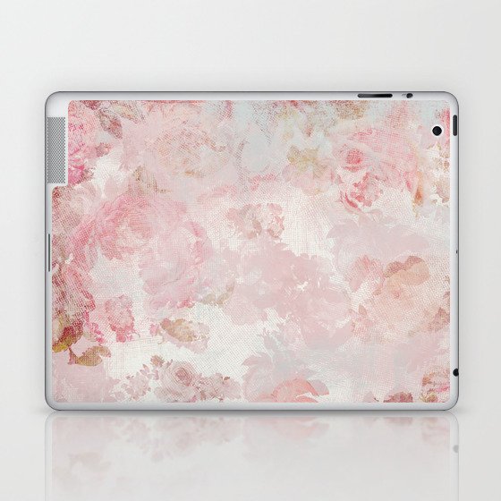 Vintage Floral Rose Roses painterly pattern in pink Laptop & iPad Skin