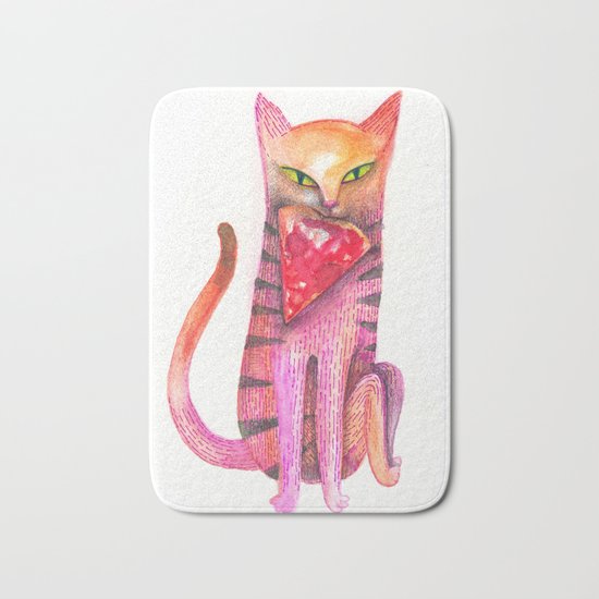 pet cat with precious prey Bath Mat