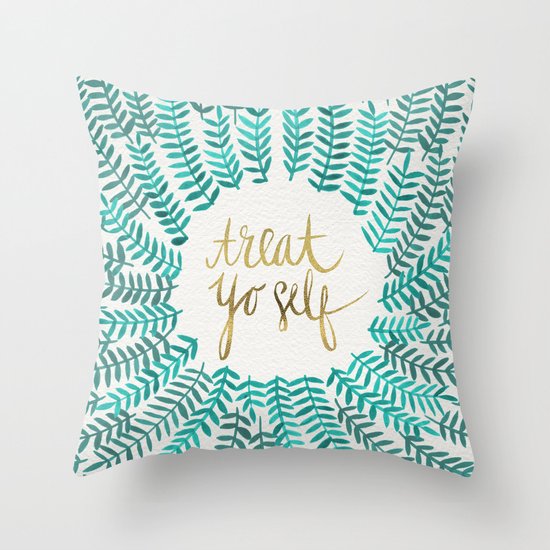 Treat Yo Self – Gold & Turquoise Throw Pillow