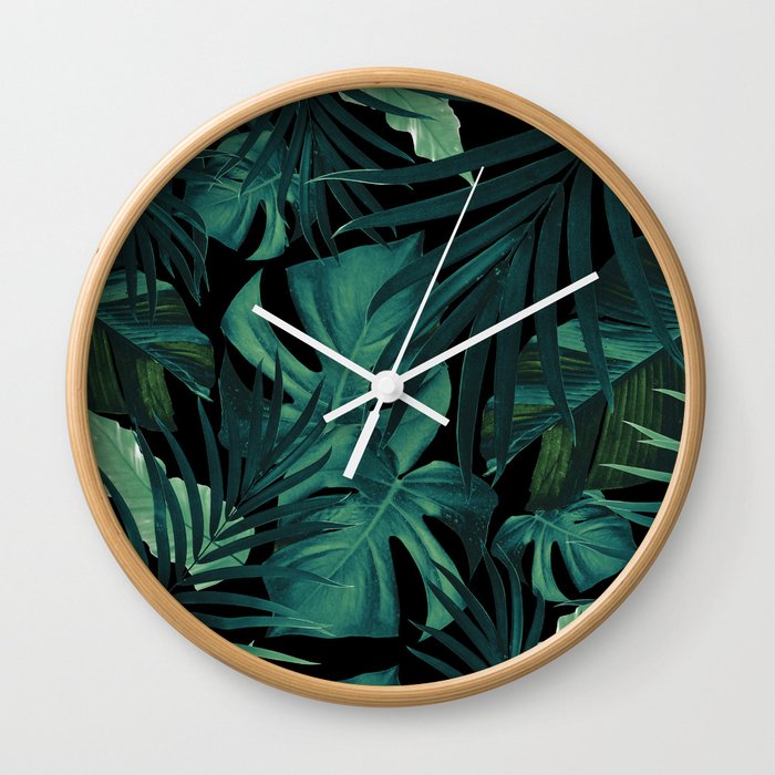 Tropical Jungle Night Leaves Pattern #1 #tropical #decor #art #society6 Wall Clock