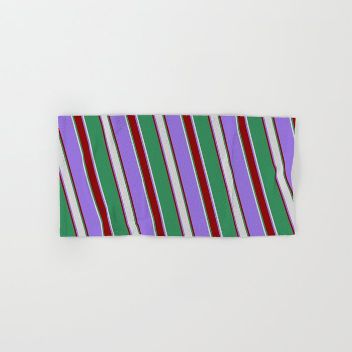 Purple, Dark Red, Sea Green, and Light Grey Colored Lines Pattern Hand & Bath Towel