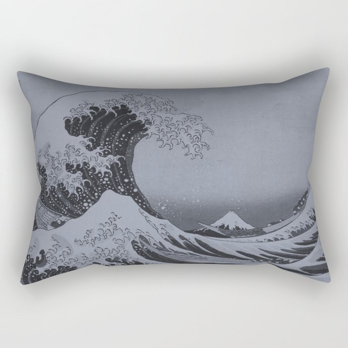 Silver Japanese Great Wave off Kanagawa by Hokusai Rectangular Pillow