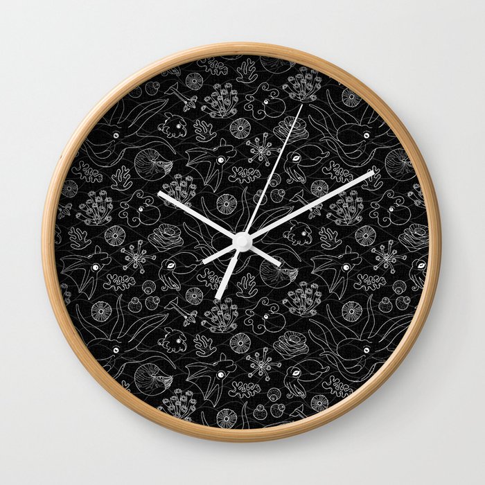 Cephalopods - Black and White Wall Clock