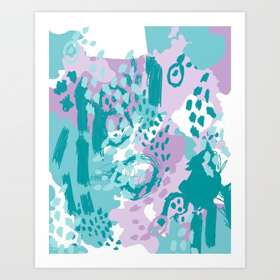 Riley - modern abstract trendy color palette nursery art decor lilac turquoise happy painting Art Print