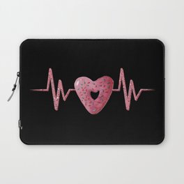 Heartbeat line with cute pink heart shaped donut illustration Laptop Sleeve