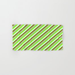 [ Thumbnail: Grey, Chartreuse, Light Cyan & Green Colored Lined/Striped Pattern Hand & Bath Towel ]