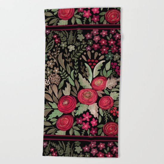 Watercolor . Night garden . Beach Towel