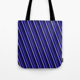 [ Thumbnail: Medium Slate Blue, Black, and Midnight Blue Colored Stripes Pattern Tote Bag ]
