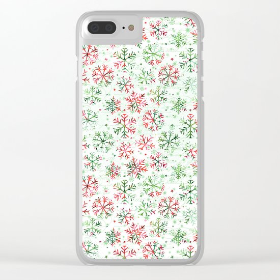 Red Green Snowflakes Clear iPhone Case
