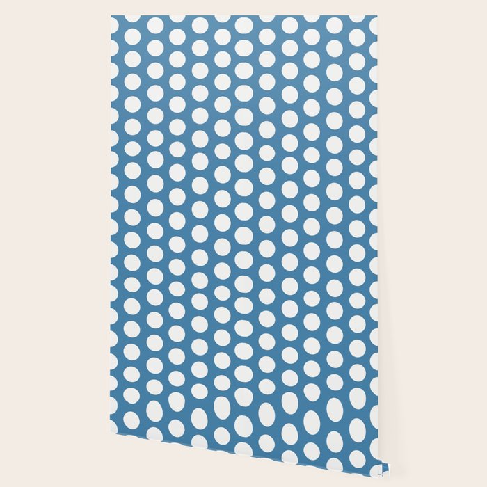 Large Polka Dots On Blue Wallpaper By Queenofcases Society6