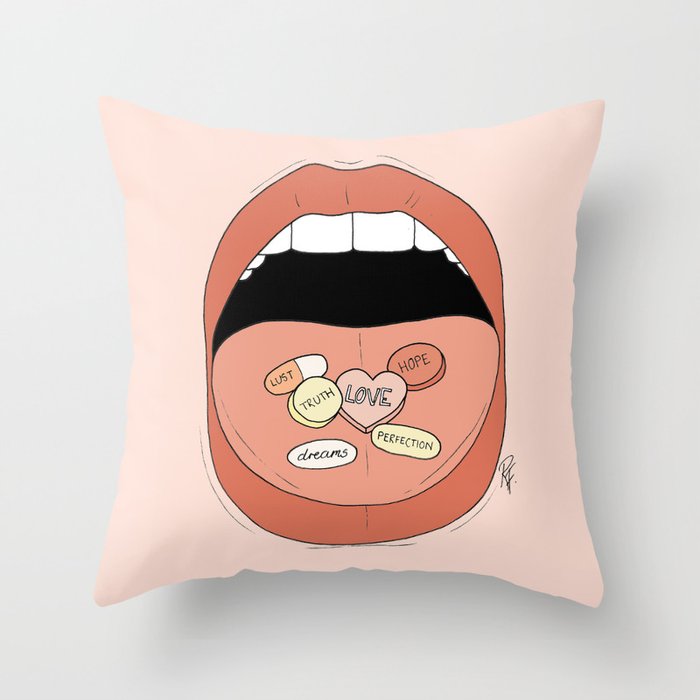 Love Is A Drug Throw Pillow by Bec Flattley | Society6