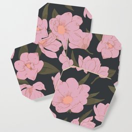 Cold pink magnolias pattern on dark Coaster