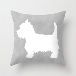 Westie Silhouette On Grey Throw Pillow