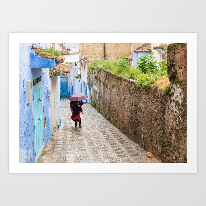 Rainy Day in Chefchaouen, The Blue City of Morocco Art Print